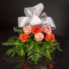 Load image into Gallery viewer, Orange Blush Pink Roses 6 Roses / Hand-Tied / Basic