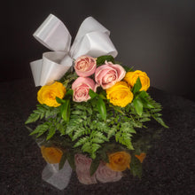 Load image into Gallery viewer, Yellow Blush Pink Roses 6 Roses / Hand-Tied / Basic
