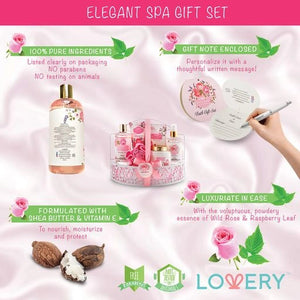 Spa Gift Basket - Wild Rose & Raspberry Leaf in Bath Caddy