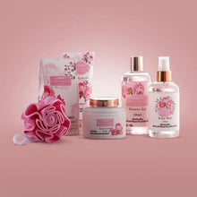 Load image into Gallery viewer, Spa Gift Basket - Wild Rose &amp; Raspberry Leaf in Bath Caddy