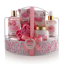 Load image into Gallery viewer, Spa Gift Basket - Wild Rose &amp; Raspberry Leaf in Bath Caddy