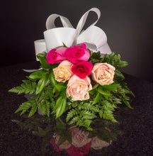 Load image into Gallery viewer, Blush Pink Hot Pink Roses 6 Roses / Hand-Tied / Basic