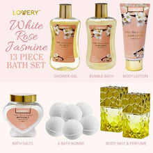Load image into Gallery viewer, Bath &amp; Body Gift Basket - White Rose - 13pc Perfume Set
