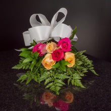 Load image into Gallery viewer, Peach Hot Pink Roses 6 Roses / Hand-Tied / Basic