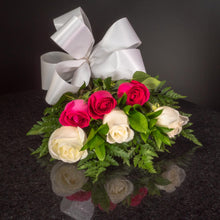 Load image into Gallery viewer, White Hot Pink Roses 6 Roses / Hand-Tied / Basic