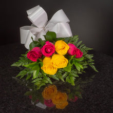 Load image into Gallery viewer, Yellow Hot Pink Roses 6 Roses / Hand-Tied / Basic